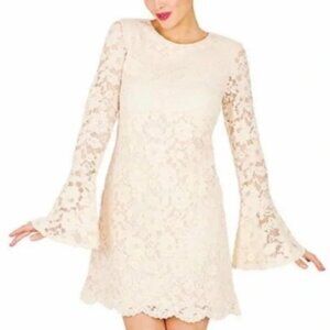 Betsey Johnson Cream Floral Lace Bell Sleeve Dress Size 10